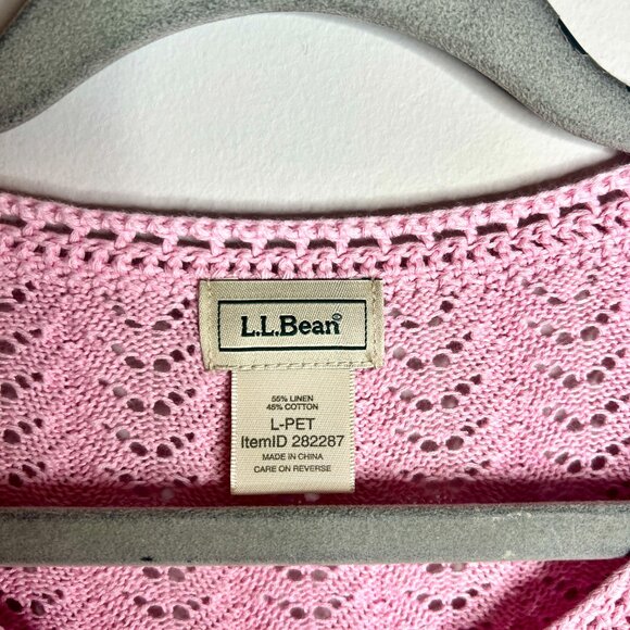 L.L. Bean Pink Pointelle Open Knit Button-Up Cardigan Linen Blend Cottagecore LP - Picture 2 of 3